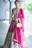 Cerise Pink Net Embroidered Wedding Wear Lehenga 