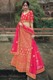 Cerise Pink Satin A-Line Embroidered Lehenga