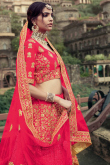 Cerise Pink Satin A-Line Embroidered Lehenga