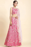 Cerise Pink Silk Embroidered A Line Lehenga 