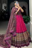 Cerise Pink Tussar Silk Lehenga With Printed Work For Diwali