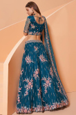 Cerulean Blue Net Embroidered Wedding Wear Lehenga