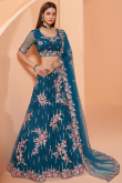 Cerulean Blue Net Embroidered Wedding Wear Lehenga