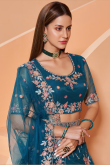 Cerulean Blue Net Embroidered Wedding Wear Lehenga