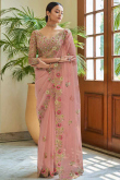 Dusty Pink Organza Embroidered Saree