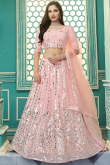 Faux Mirror Embroidered Georgette Mauve Pink Lehenga