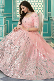 Faux Mirror Embroidered Georgette Mauve Pink Lehenga