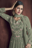 Embroidered Georgette Greenish Grey Lehenga