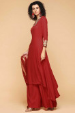 Deep Red Trail Cut Eid Palazzo Pant Suit