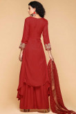 Deep Red Trail Cut Eid Palazzo Pant Suit