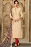 Cream Beige Chanderi Cotton Churidar Suit