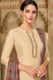 Cream Beige Chanderi Cotton Churidar Suit
