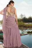 Mauve Georgette Palazzo With Embroidered Crop Top 