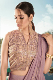 Mauve Georgette Palazzo With Embroidered Crop Top 