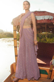 Mauve Georgette Palazzo With Embroidered Crop Top 