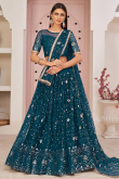 Teal Blue Net A Line Lehenga for Wedding & Party