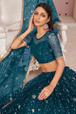 Teal Blue Net A Line Lehenga for Wedding & Party