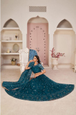Teal Blue Net A Line Lehenga for Wedding & Party