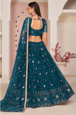Teal Blue Net A Line Lehenga for Wedding & Party