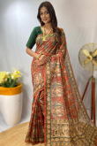 Chanderi Cotton Rust Orange Printed Light Weight Saree 