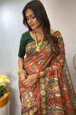 Chanderi Cotton Rust Orange Printed Light Weight Saree 