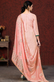 Chanderi Salmon Peach Embroidered Straight Cut Trouser Suit 
