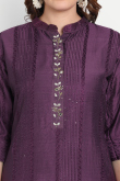 Chanderi Silk Dark Purple Embroidered Festival Wear Ready Made Kurti