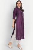 Chanderi Silk Dark Purple Embroidered Festival Wear Ready Made Kurti