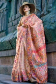 Chanderi Silk Light Beige Thread Weaved Broad Border Saree 