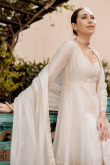 Chanderi Silk Off White Embroidered Anarkali Style Churidar Suit 