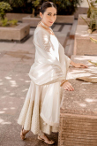 Chanderi Silk Off White Embroidered Anarkali Style Churidar Suit 