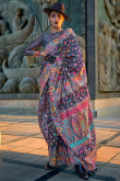 Chanderi Silk Thread Weaved Dusty Blue Broad Border Saree 