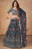 Charcoal Grey Georgette Printed Flared Lehenga