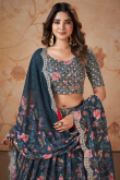 Charcoal Grey Georgette Printed Flared Lehenga