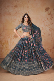 Charcoal Grey Georgette Printed Flared Lehenga