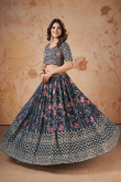 Charcoal Grey Georgette Printed Flared Lehenga