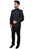 Charcoal Grey Polyester Jodhpuri Style Plain Men's Coat Pant