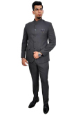 Charcoal Grey Polyester Plain Jodhpuri Style Men's Coat Pant