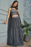Charcoal Grey Silk Embroidered Flared Style Lehenga