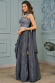 Charcoal Grey Silk Embroidered Flared Style Lehenga