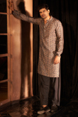 Dark Grey Silk Kurta Pajama with Sequins for Sangeet