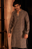 Dark Grey Silk Kurta Pajama with Sequins for Sangeet