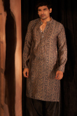 Dark Grey Silk Kurta Pajama with Sequins for Sangeet