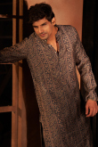 Dark Grey Silk Kurta Pajama with Sequins for Sangeet