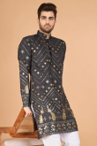 Charcoal Grey Silk Kurta with Zari Work for Diwali Festive Wear