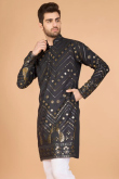 Charcoal Grey Silk Kurta with Zari Work for Diwali Festive Wear