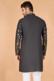 Charcoal Grey Silk Kurta with Zari Work for Diwali Festive Wear