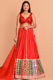 Cherry Red Art Silk Embroidered Flared Style Lehenga