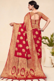 Cherry Red Broad Border Weaved Zari Viscose Saree 