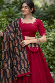 Cherry Red Cotton Flared Style Chaniya Choli With Gota Patti 